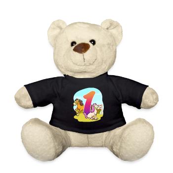 1st Birthday Riding Horse-themed One Party - Teddy Bear - black - Front