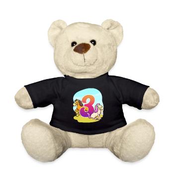 3rd Birthday Riding Horse Theme Three Party - Teddy Bear - black - Front