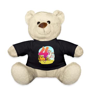 4th Birthday Riding Horse Theme Four Party - Teddy Bear - black - Front