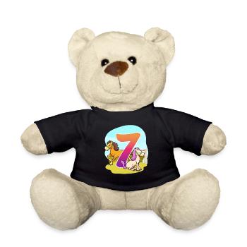 7th Birthday Riding Horse Theme Seven Party - Teddy Bear - black - Front