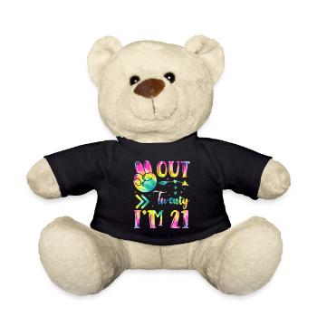 Peace Out Twenty I'm 21 | Tie Dye Themed - Teddy Bear - black - Front