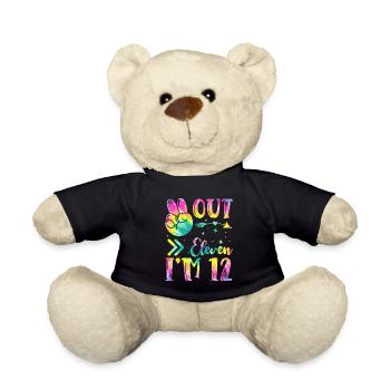 Peace Out Eleven I'm 12 | Tie Dye Themed - Teddy Bear - black - Front