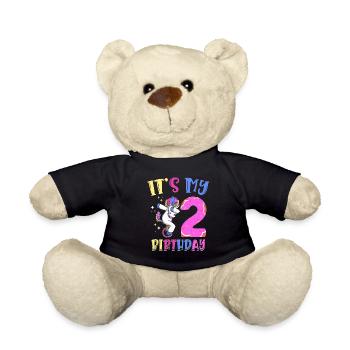 Es Ist Mein 2 Geburtstag Tupfende Einhorn Pony 2. - Teddy - Schwarz - Vorne