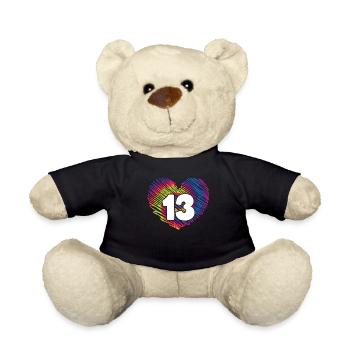 13th Birthday Heart Tie Dye | Tie Dye Themed - Teddy Bear - black - Front