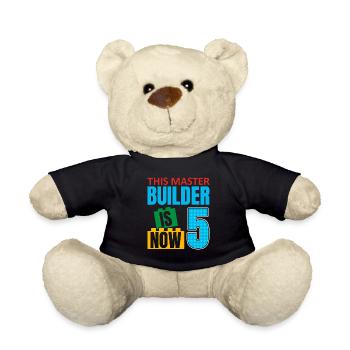 This Builder Is Now 5, Toy Blocks 5th - Teddy Bear - black - Front
