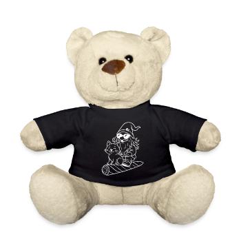 Cooler Zwerg auf fliegendem Joint mit Katze - Teddy - Schwarz - Vorne