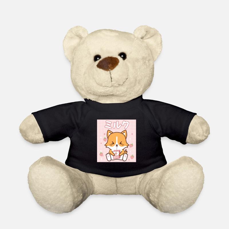 Japanisches Kawaii Erdbeermilch Geschenk - Teddy - Schwarz