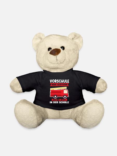 Schulkind Feuerwehr Schulstart Geschenk - Teddy - Schwarz