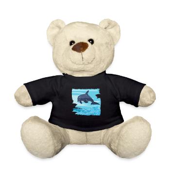 Dolphin dolphin leaps out of sea water gift - Teddy Bear - black - Front