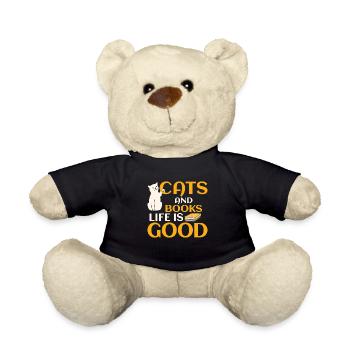 Cats And Books Life Is Good Book Lover Reading - Teddy Bear - black - Front