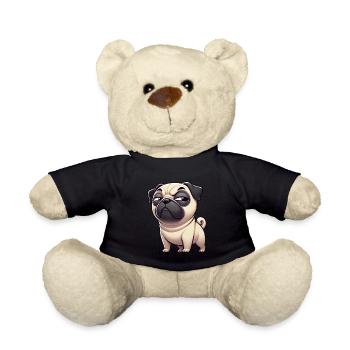 Skeptical Funny Pug Cartoon Dog - Teddy Bear - black - Front