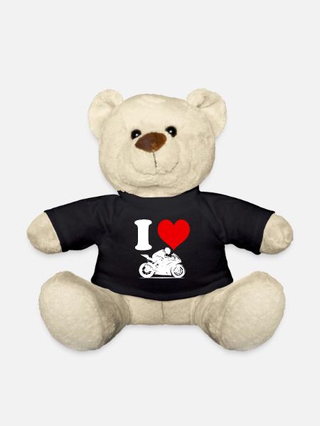I Love Racing Motorcycle Funny Heart Funny - Teddy Bear - black