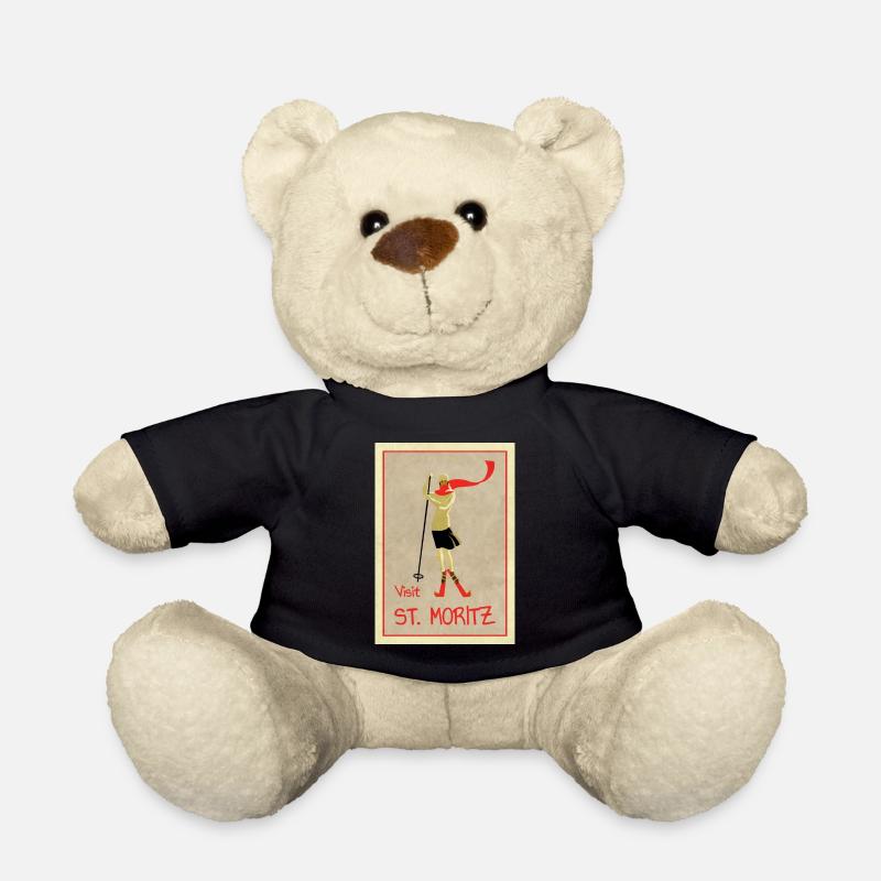 Vintage Retro Travel Poster St Moritz - Teddy Bear - black