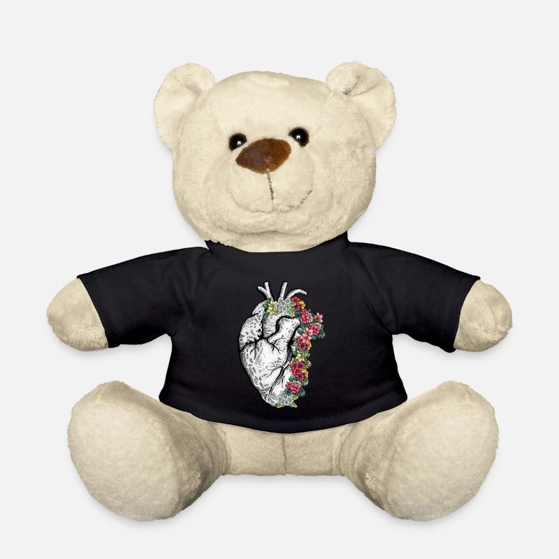Anatomisches Herz mit Blumen Kardiologie - Teddy - Schwarz