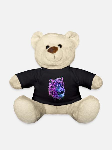 Neon Wolfskopf pink/lila/blau in Seitenansicht - Teddy - Schwarz