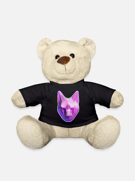 Geometric cat in neon pink - Teddy Bear - black