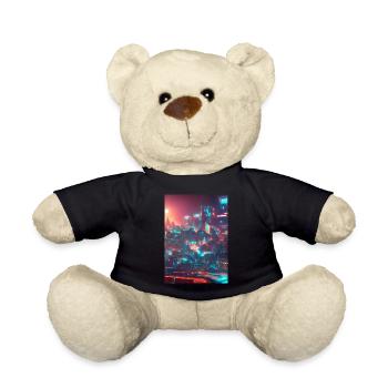 Cool Japanese Techno Cat In Japan Neon City - Teddy - Schwarz - Vorne
