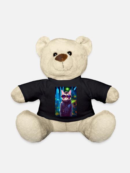Techno Cat In Japan Neon City - Teddy - Schwarz
