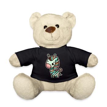Kawaii Cute Happy Rainbow Zebra - Teddy Bear - black - Front