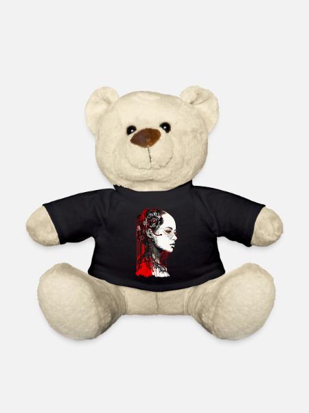 Beautiful Cyborg Gothic Woman - Trash Polka Art - Teddy Bear - black