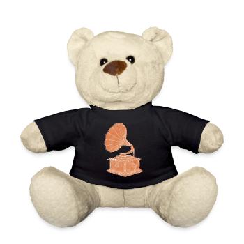 "Gramophone", Boho Line Art Design, Series "Music" - Teddy Bear - black - Front