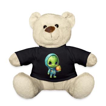 Blue-Pink Alien Skateboarder: Cosmic Tricks - Teddy Bear - black - Front