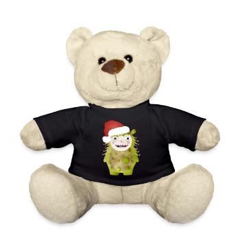 Cheerful green monster celebrating Christmas - Teddy Bear - black - Front