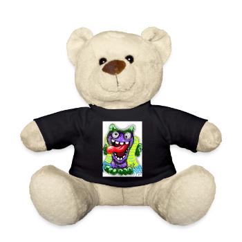 Bunter Cartoon Monster mit Riesenzunge - Teddy - Schwarz - Vorne