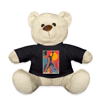 Vintage basketball dunk in front of yellow sun. - Teddy Bear - black - Front