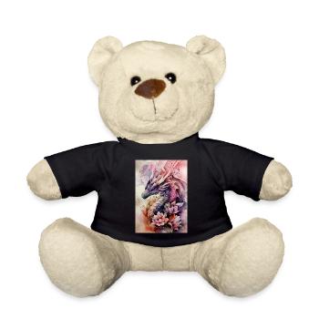 Aquarell Drachen Blumen Fantasie - Teddy - Schwarz - Vorne