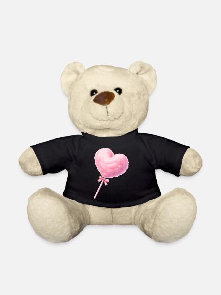 Rosa Zuckerwatte Herz Illustration - Teddy - Schwarz