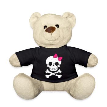 Cute skull with pink bow - Teddy Bear - black - Front