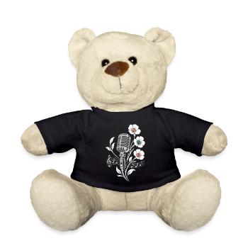 Vintage Microphone – Music and Flowers Motif - Teddy Bear - black - Front