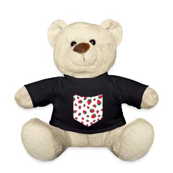 Sommer Obst Erdbeeren Muster Brusttasche Erdbeere - Teddy - Schwarz - Vorne