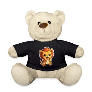 cartoon sticker of a cute lion eating a burger - Teddy Bear - black - Front