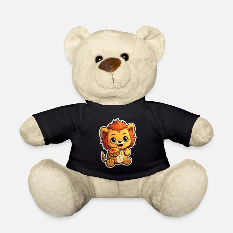 autocollant de dessin animé d’un lion mignon mangeant un hamburger - Nounours - noir
