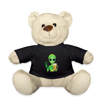 Alien trinkt Bier - Teddy - Schwarz - Vorne