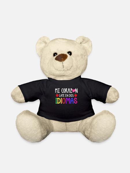 Myheart beats in 2 languages, bilingual - Teddy Bear - black