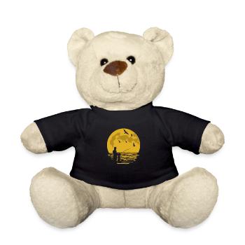 Dad Father and Son Fishing Angel Angler Gift - Teddy Bear - black - Front