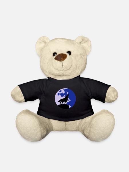 Wolf und Vollmond - Teddy - Schwarz
