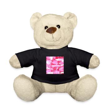 Art Print Abstract Painting Pink White - Teddy Bear - black - Front