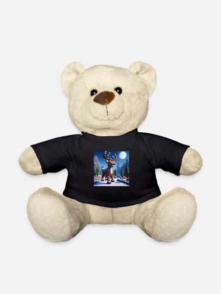 Pixel Rentier, Elch im Winterwald zu Weihnachten - Teddy - Schwarz