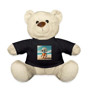 cute little orange futuristic vintage robot - Teddy Bear - black - Front
