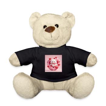 White teddy bear in a fluffy heart, red hearts around - Teddy Bear - black - Front