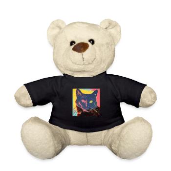 Katze, katzenmotiv, popart, geschenk, geschenkidee - Teddy - Schwarz - Vorne
