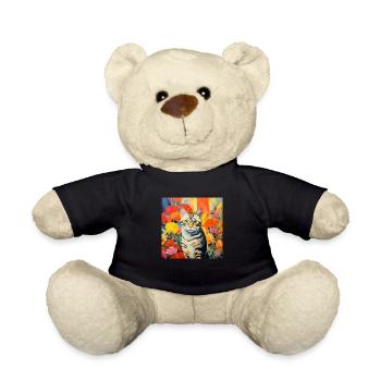 chat, motif de chat, fleurs, cadeau, idée cadeau - Nounours - noir - Devant