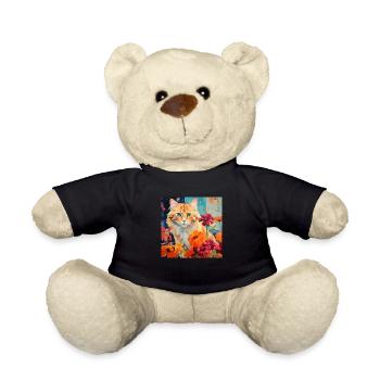 Katze, katzenmotiv, blumen, geschenk, geschenkidee - Teddy - Schwarz - Vorne