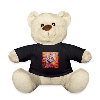 Katze, katzenmotiv, blumen, geschenk, geschenkidee - Teddy - Schwarz - Vorne