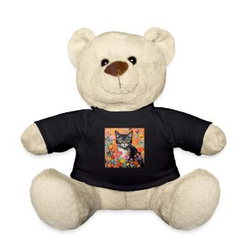 chat, motif de chat, fleurs, cadeau, idée cadeau - Nounours - noir - Devant