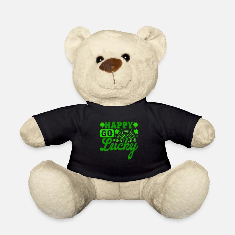 Happy Go Lucky St. Patrick’s Day Cute Green Script - Teddy Bear - black
